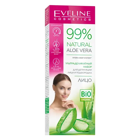 EVELINE 99% NATURAL ALOE VERA Набор: крем д/депиляции лица и подбородка + гель п/депиляции, изображение 2