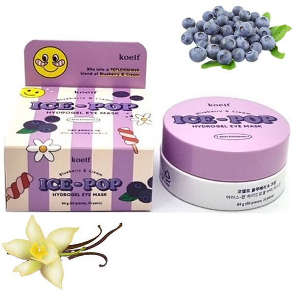 Гидрогелевые патчи с черникой и сливками Petitfee Ice-pop hydrogel eye mask blueberry&cream, 60 штук, изображение 12