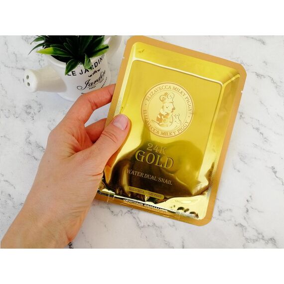 Тканевая маска с золотом и муцином улитки Elizavecca 24K Gold Water Dual Snail Mask, 10 шт\уп, изображение 4