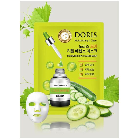DORIS Тканевая маска для лица с огурцом CUCUMBER REAL ESSENCE 25 мл, изображение 2