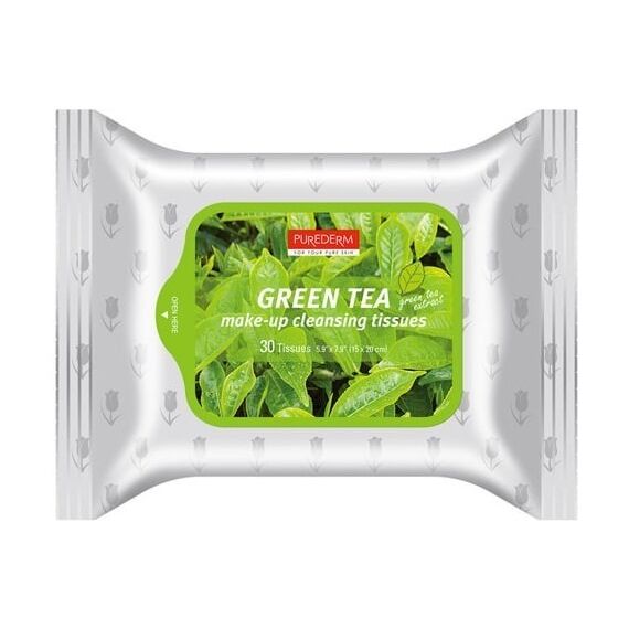 PUREDERM Салфетки для снятия макияжа с экстрактом ЗЕЛЕНОГО ЧАЯ