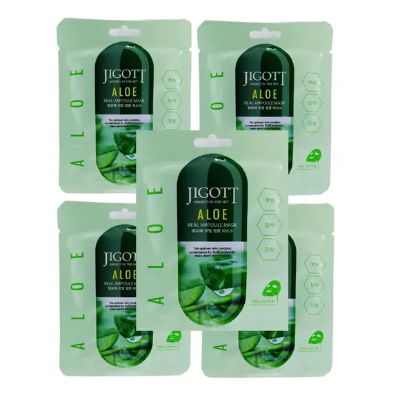 JIGOTT Ампульная тканевая маска для лица ALOE 27 мл, изображение 4