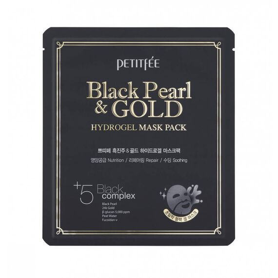 Гидрогелевая маска для лица с черным жемчугом и золотом Petitfee Black Pearl & Gold Hydrogel Mask Pack, 1 уп (5 шт)