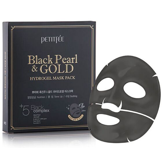 Гидрогелевая маска для лица с черным жемчугом и золотом Petitfee Black Pearl & Gold Hydrogel Mask Pack, 1 уп (5 шт), изображение 2