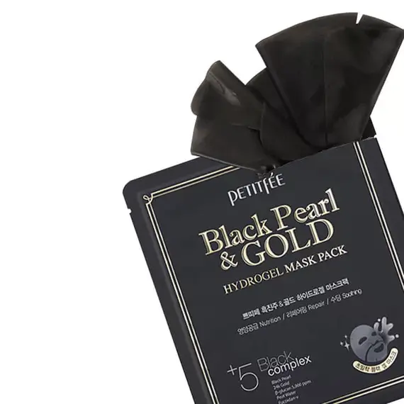 Гидрогелевая маска для лица с черным жемчугом и золотом Petitfee Black Pearl & Gold Hydrogel Mask Pack, 1 уп (5 шт), изображение 9